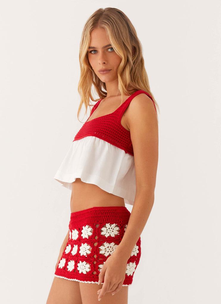 Peppermayo Peppermayo Exclusive - Adore You Crochet Babydoll Top - Red