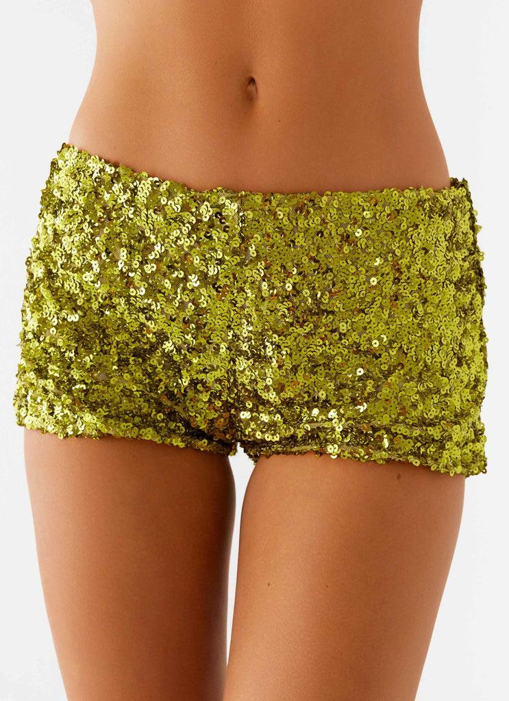 Peppermayo Peppermayo Exclusive - After Midnight Low Rise Sequin Mini Shorts - Olive