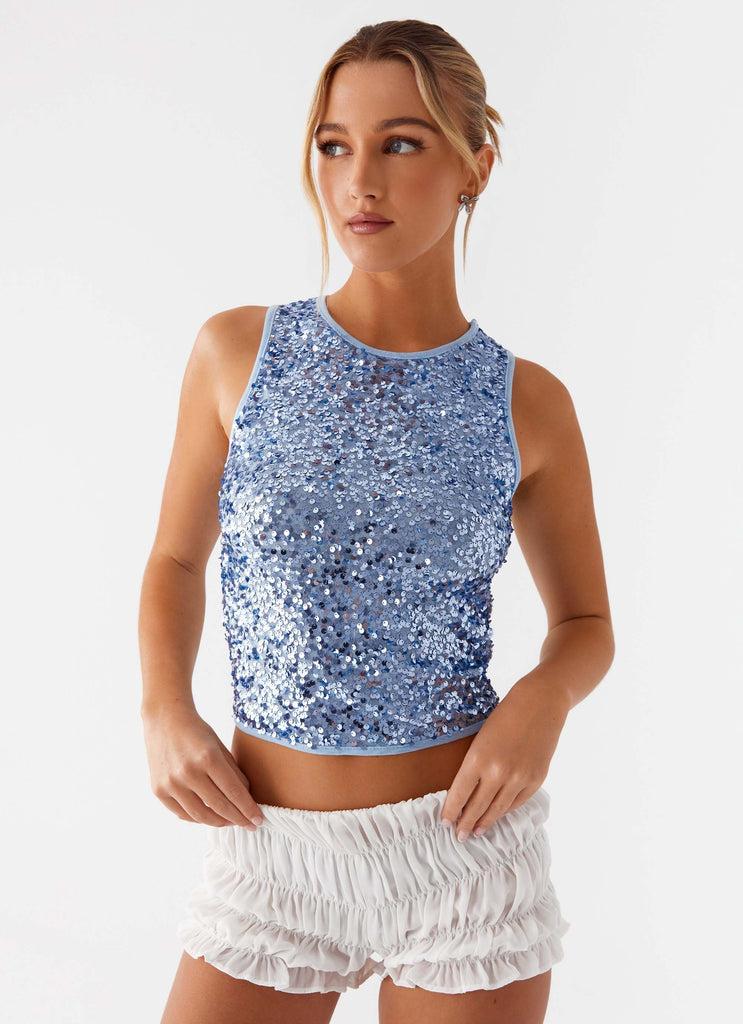 Peppermayo Peppermayo Exclusive - After Midnight Sequin Racer Top - Blue