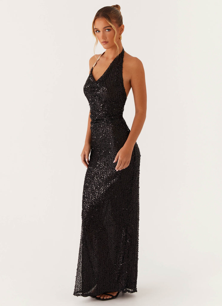 Peppermayo Peppermayo Exclusive - After Tonight Sequin Cowl Neck Maxi Dress - Black