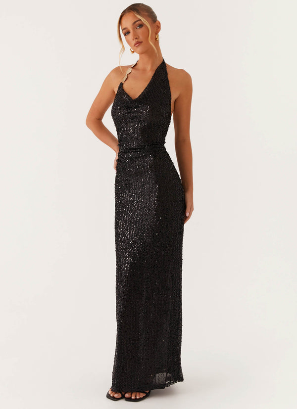 peppermayo Peppermayo Exclusive - After Tonight Sequin Cowl Neck Maxi Dress - Black