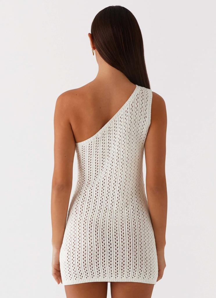 Peppermayo Peppermayo Exclusive - Afterglow One Shoulder Crochet Mini Dress - Ivory