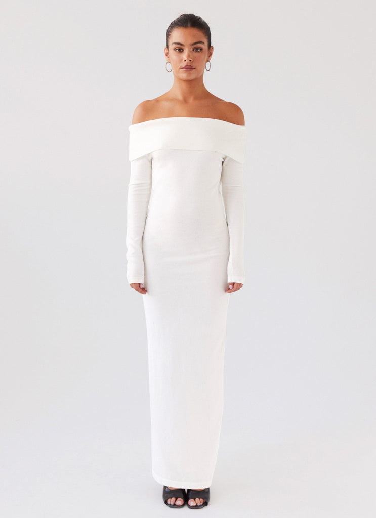 Peppermayo Peppermayo Exclusive - Alexandra Off Shoulder Knit Maxi Dress - Ivory