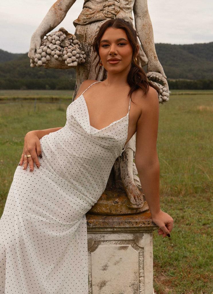 Peppermayo Peppermayo Exclusive - Alianna Cowl Neck Mesh Maxi Dress - White Polka Dot