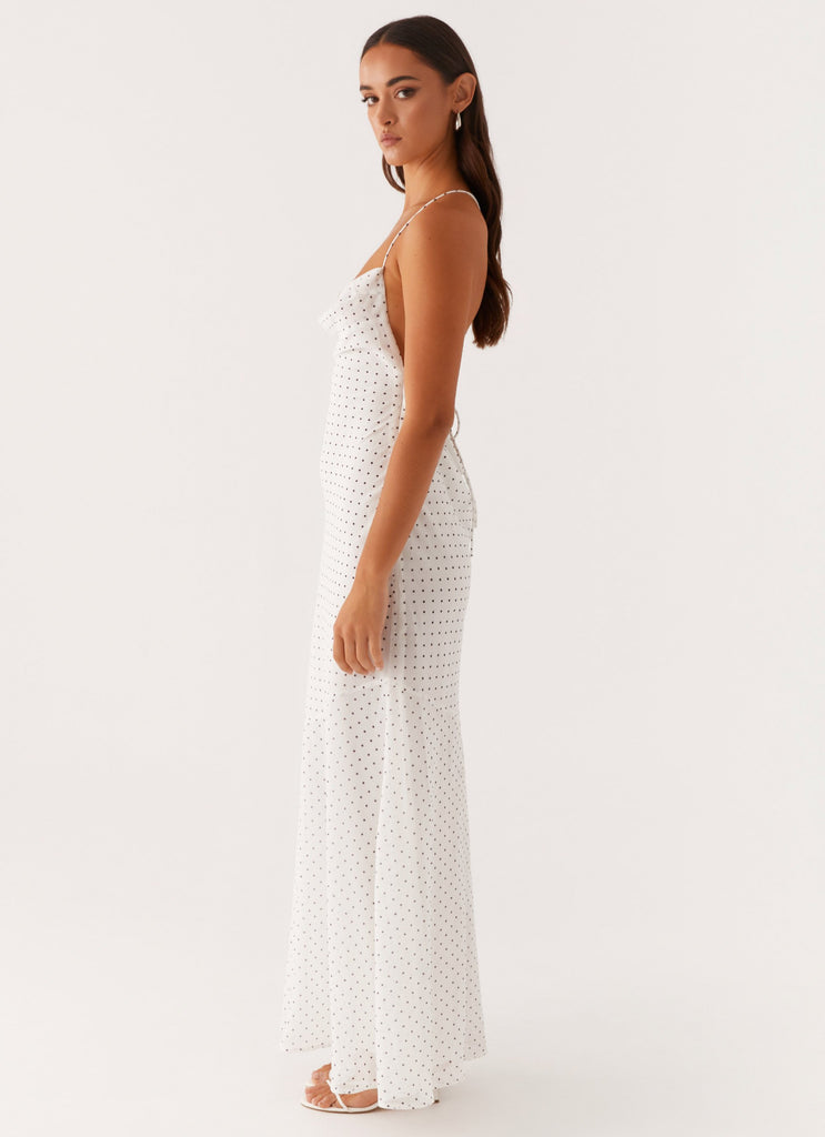 Peppermayo Peppermayo Exclusive - Alianna Cowl Neck Mesh Maxi Dress - White Polka Dot