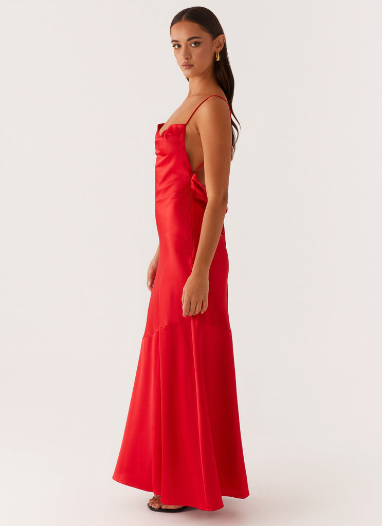 Peppermayo Peppermayo Exclusive - Alianna Cowl Neck Satin Maxi Dress - Red