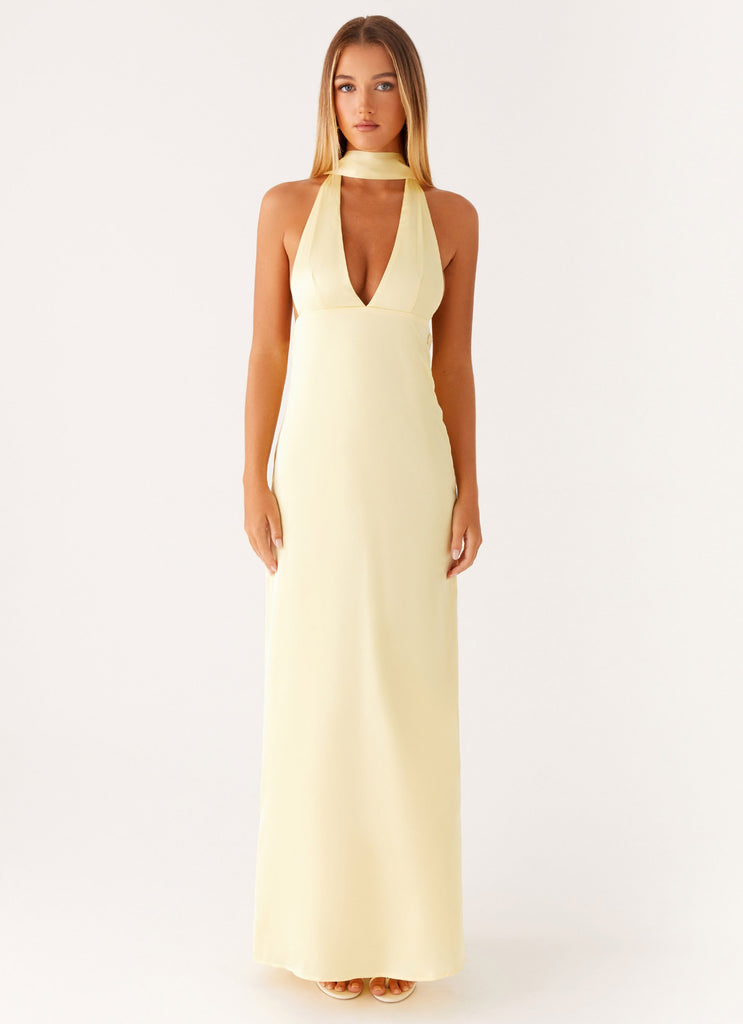 Peppermayo Peppermayo Exclusive - Alicia Satin Halter Maxi Dress - Yellow