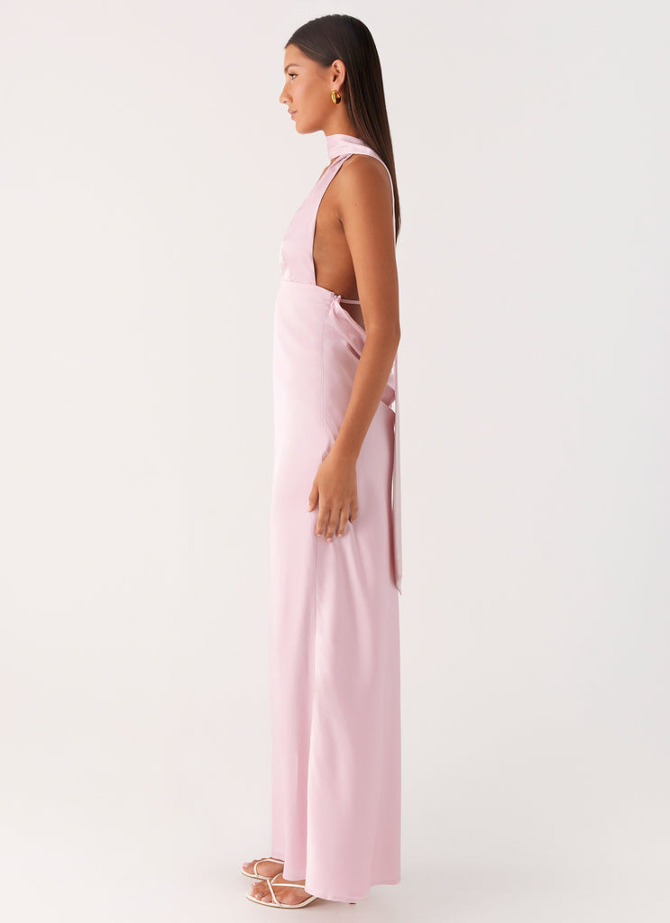 Peppermayo Peppermayo Exclusive - Alicia Satin Halter Maxi Dress - Baby Pink