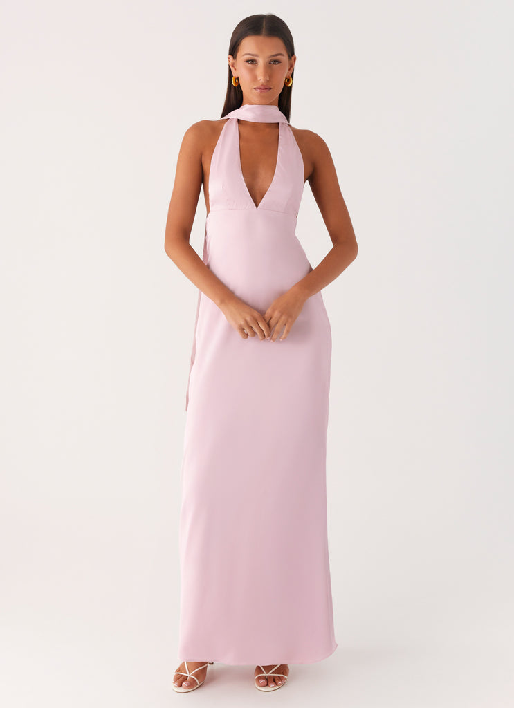 Peppermayo Peppermayo Exclusive - Alicia Satin Halter Maxi Dress - Baby Pink