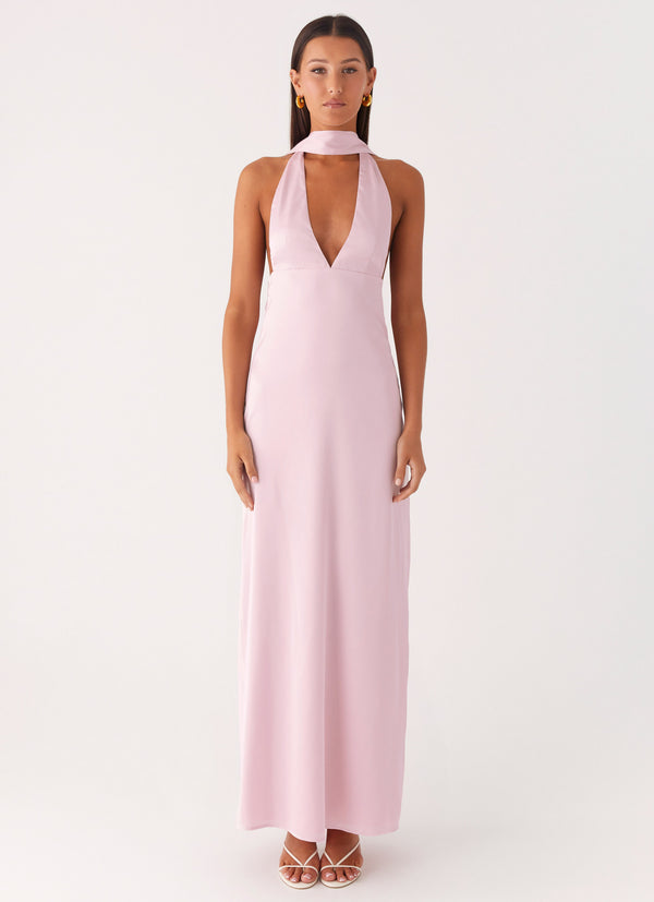 peppermayo Peppermayo Exclusive - Alicia Satin Halter Maxi Dress - Baby Pink