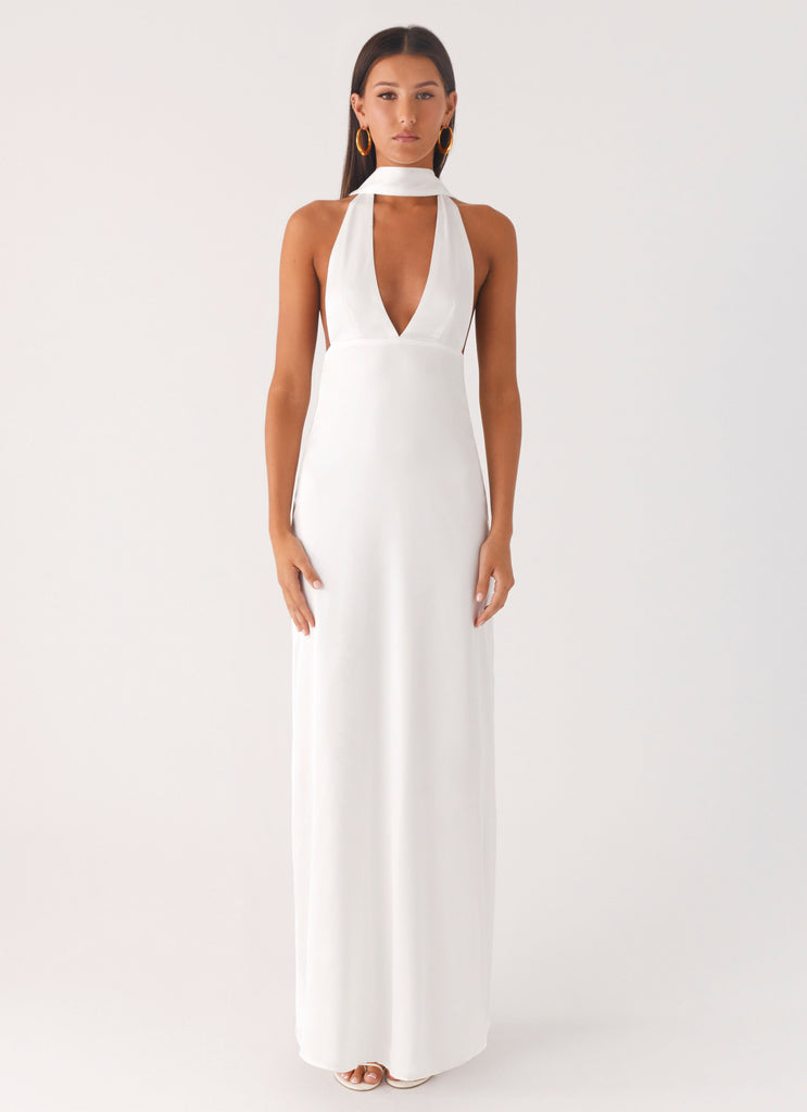 Peppermayo Peppermayo Exclusive - Alicia Satin Halter Maxi Dress - White