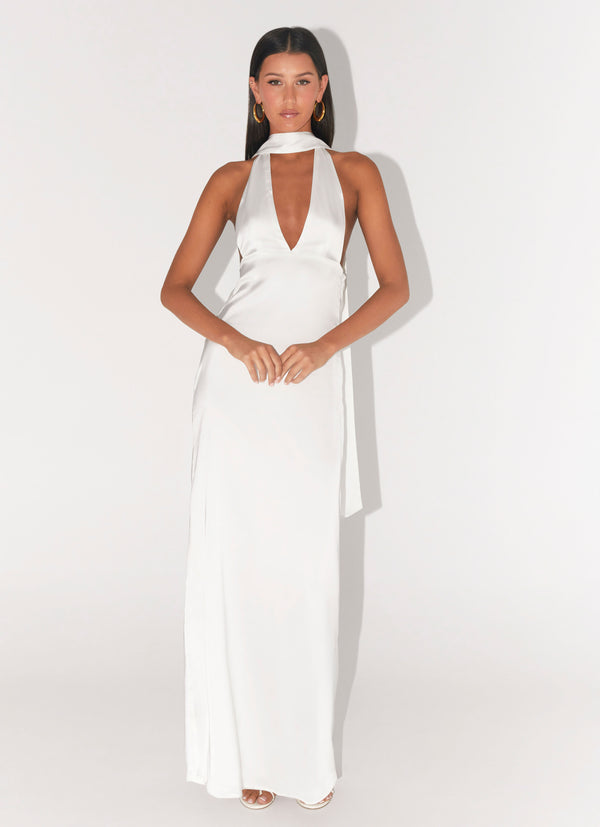 peppermayo Peppermayo Exclusive - Alicia Satin Halter Maxi Dress - White