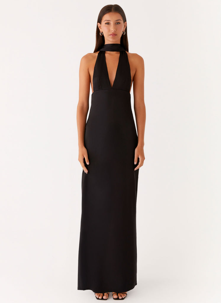 Peppermayo Peppermayo Exclusive - Alicia Satin Halter Maxi Dress - Black