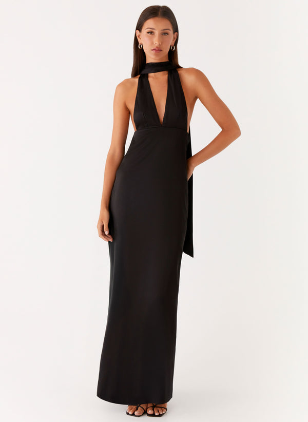 peppermayo Peppermayo Exclusive - Alicia Satin Halter Maxi Dress - Black