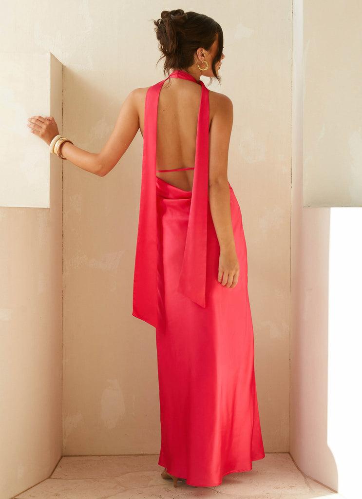 Peppermayo Peppermayo Exclusive - Alicia Satin Halter Maxi Dress - Fuchsia