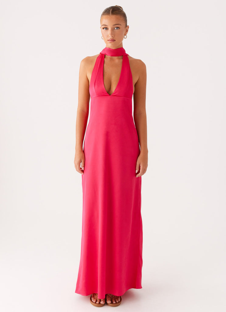 Peppermayo Peppermayo Exclusive - Alicia Satin Halter Maxi Dress - Fuchsia