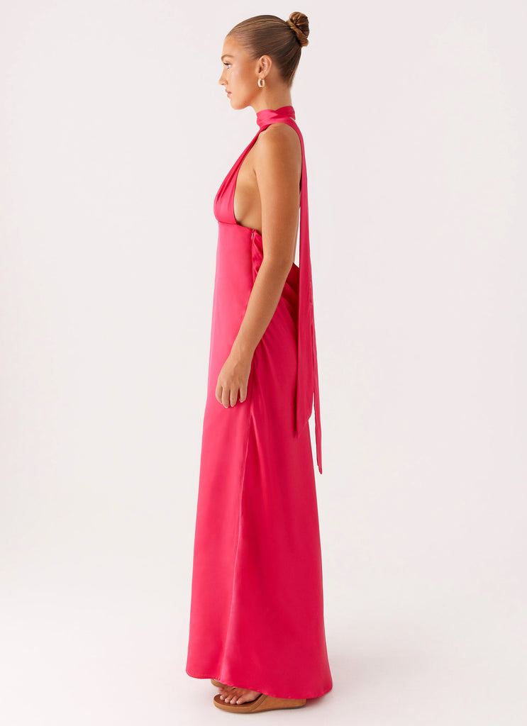 Peppermayo Peppermayo Exclusive - Alicia Satin Halter Maxi Dress - Fuchsia