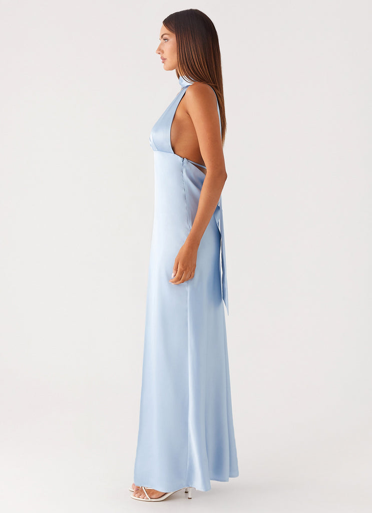 Peppermayo Peppermayo Exclusive - Alicia Satin Halter Maxi Dress - Baby Blue