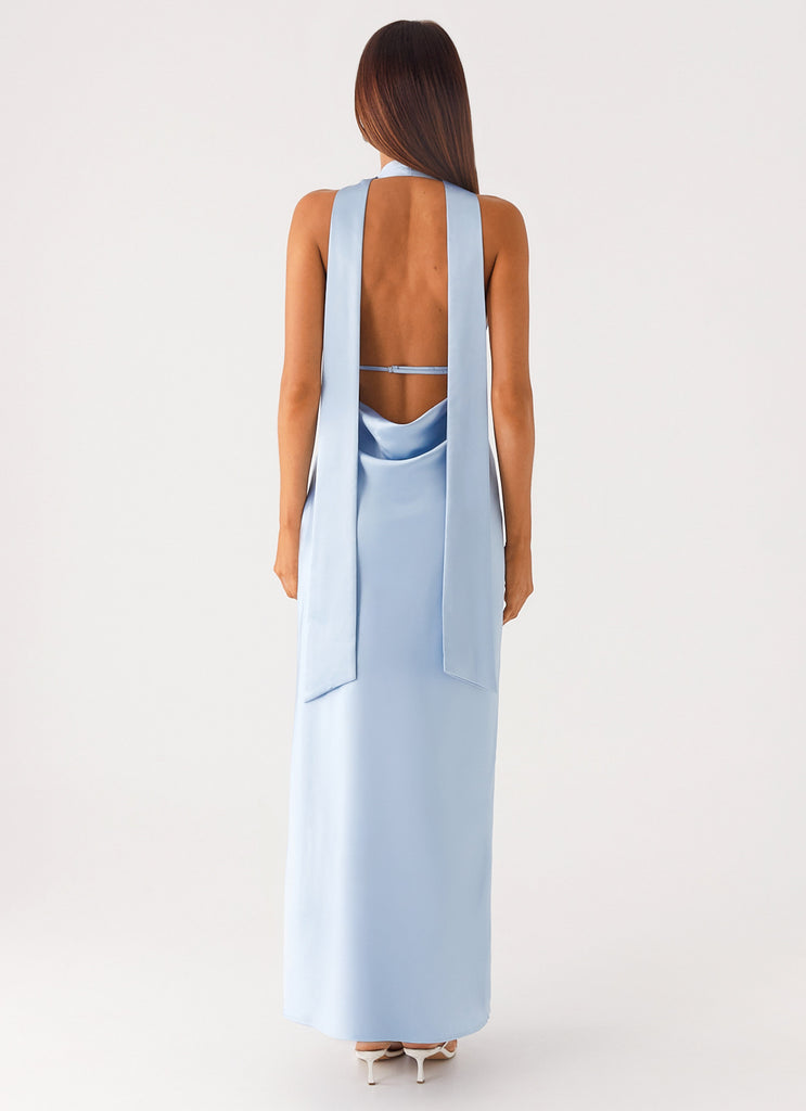 Peppermayo Peppermayo Exclusive - Alicia Satin Halter Maxi Dress - Baby Blue