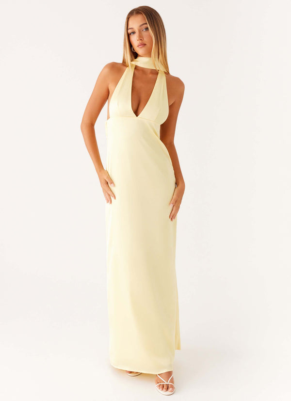 peppermayo Peppermayo Exclusive - Alicia Satin Halter Maxi Dress - Yellow