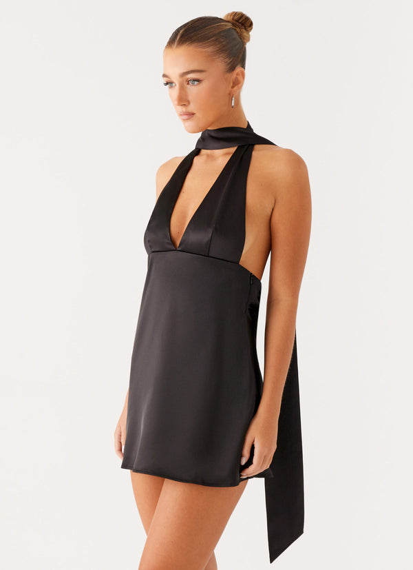 peppermayo Peppermayo Exclusive - Alicia Satin Halter Mini Dress - Black