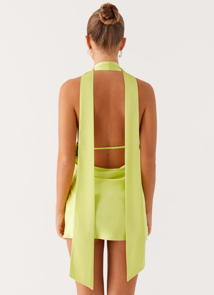 Peppermayo Peppermayo Exclusive - Alicia Satin Halter Mini Dress - Sunny Lime