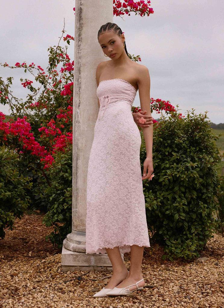 Peppermayo Peppermayo Exclusive - Alida Strapless Jacquard Midi Dress - Pink