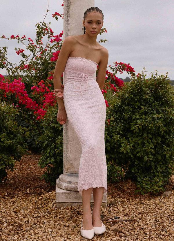 peppermayo Peppermayo Exclusive - Alida Strapless Jacquard Midi Dress - Pink