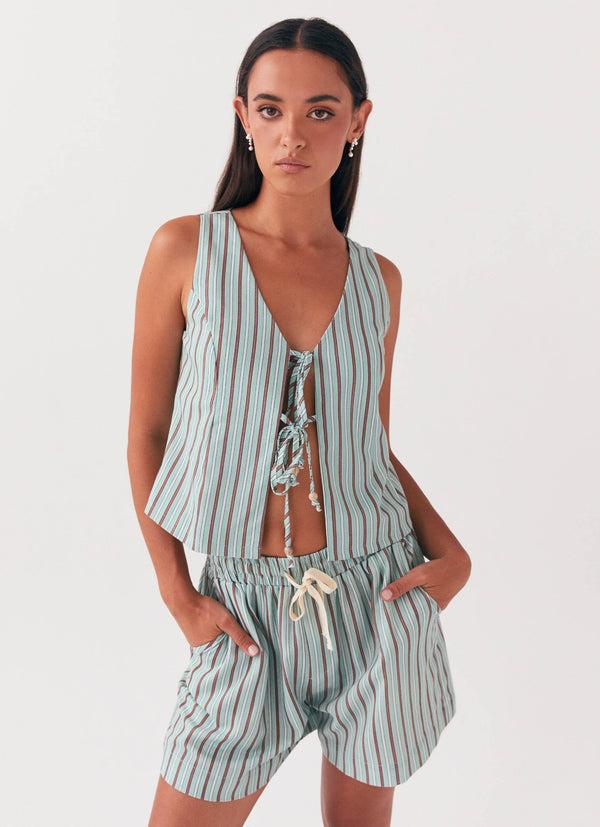 peppermayo Peppermayo Exclusive - Allania Linen Shorts - Coastal Stripe
