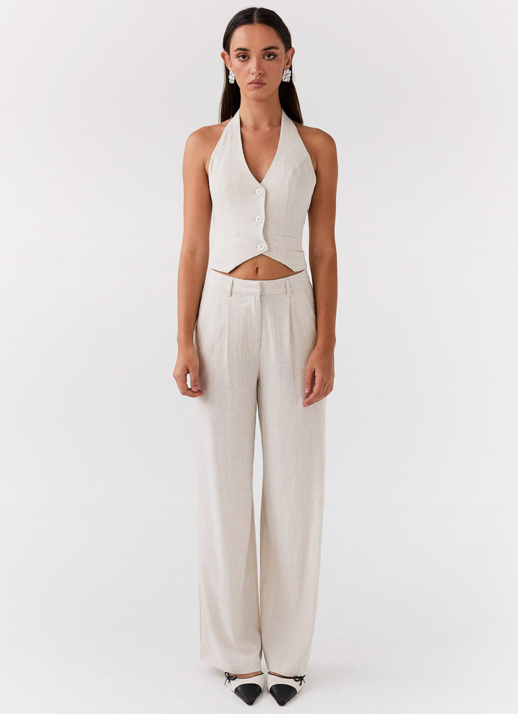 Peppermayo Peppermayo Exclusive - Ambrosa Halterneck Linen Vest - Oatmeal