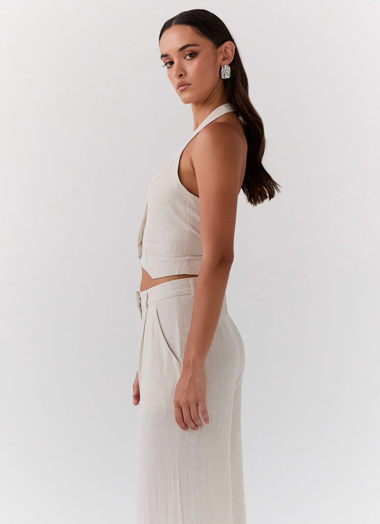 Peppermayo Peppermayo Exclusive - Ambrosa Halterneck Linen Vest - Oatmeal