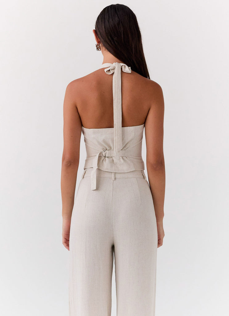 Peppermayo Peppermayo Exclusive - Ambrosa Halterneck Linen Vest - Oatmeal