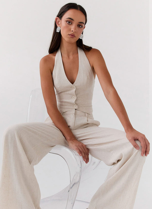 peppermayo Peppermayo Exclusive - Ambrosa Halterneck Linen Vest - Oatmeal
