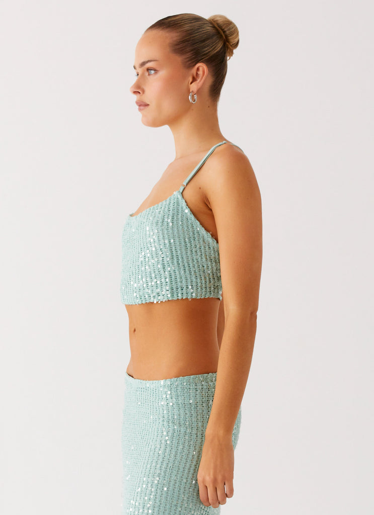 Peppermayo Peppermayo Exclusive - Amoura Sequin Cowl Top - Mint Sage