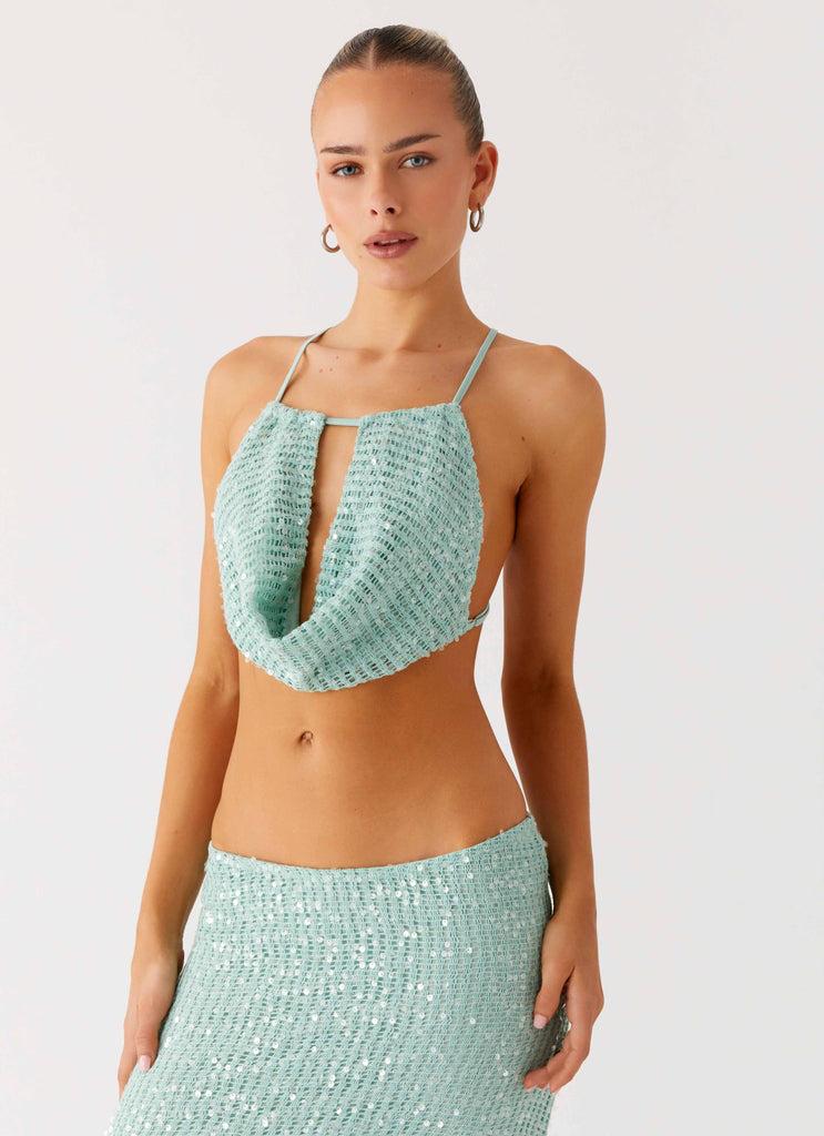 Peppermayo Peppermayo Exclusive - Amoura Sequin Cowl Top - Mint Sage