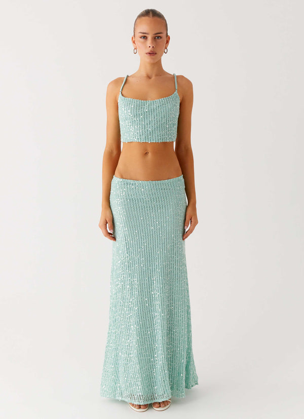 peppermayo Peppermayo Exclusive - Amoura Sequin Cowl Top - Mint Sage