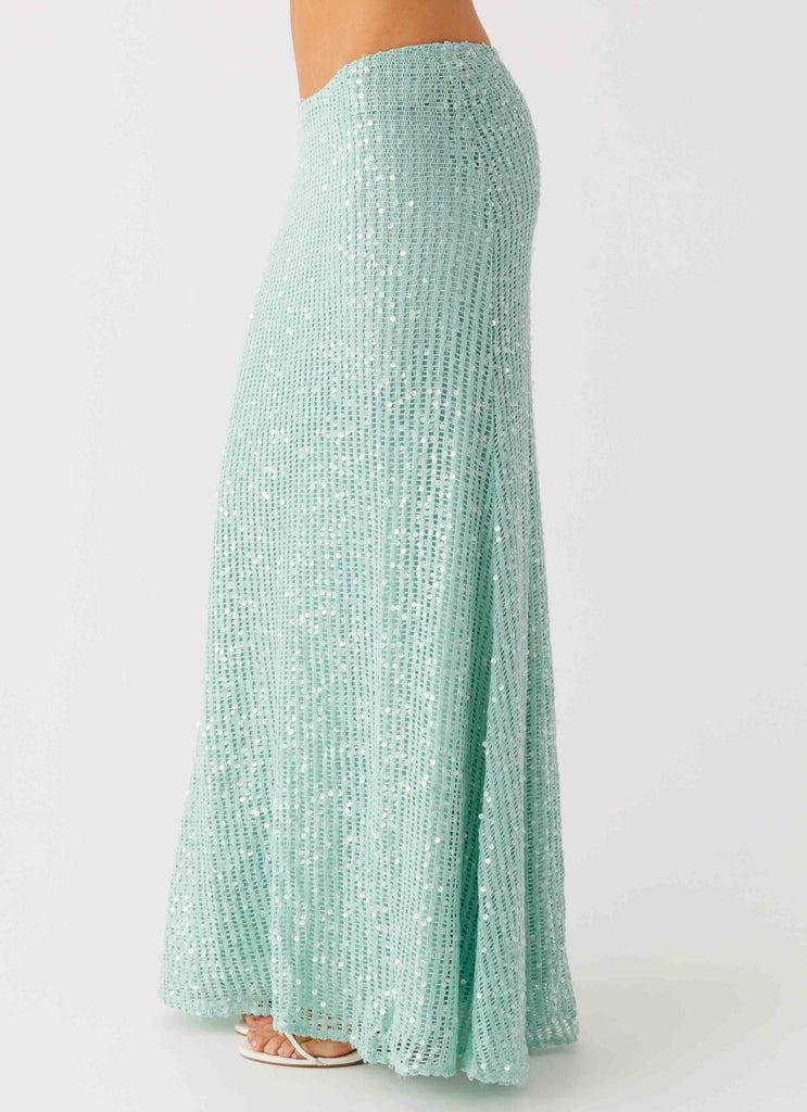 Peppermayo Peppermayo Exclusive - Amoura Sequin Low Rise Maxi Skirt - Mint Sage