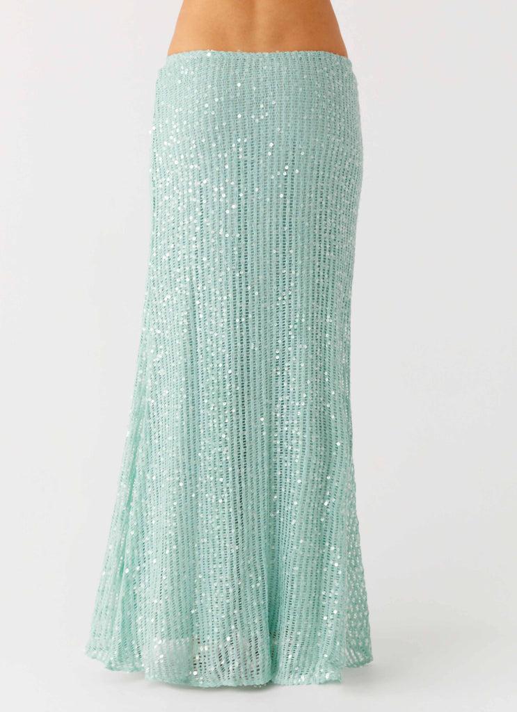 Peppermayo Peppermayo Exclusive - Amoura Sequin Low Rise Maxi Skirt - Mint Sage