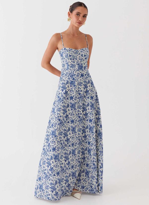 peppermayo Peppermayo Exclusive - Angelina Linen Maxi Dress - Blue Paisley