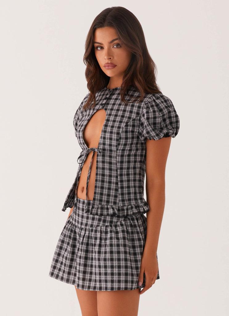 Peppermayo Peppermayo Exclusive - Annie Puff Sleeve Top - White Black Check