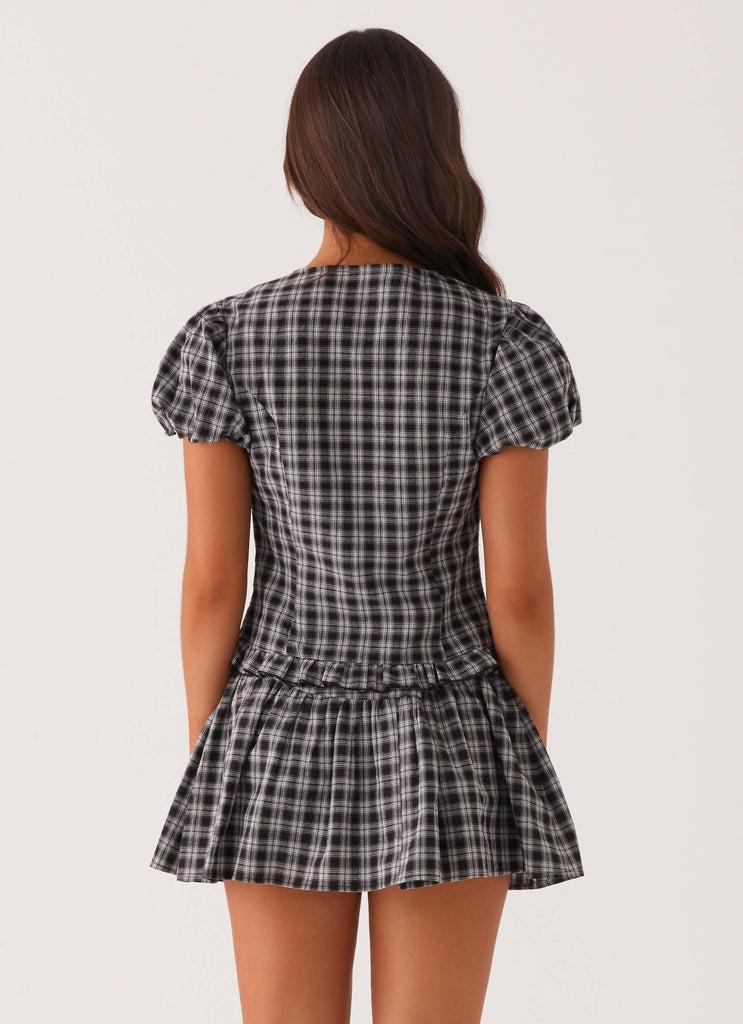 Peppermayo Peppermayo Exclusive - Annie Puff Sleeve Top - White Black Check