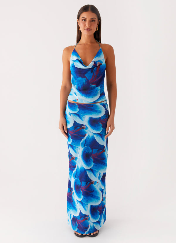 peppermayo Peppermayo Exclusive - Another Life Chiffon Maxi Skirt - Turquoise Floral