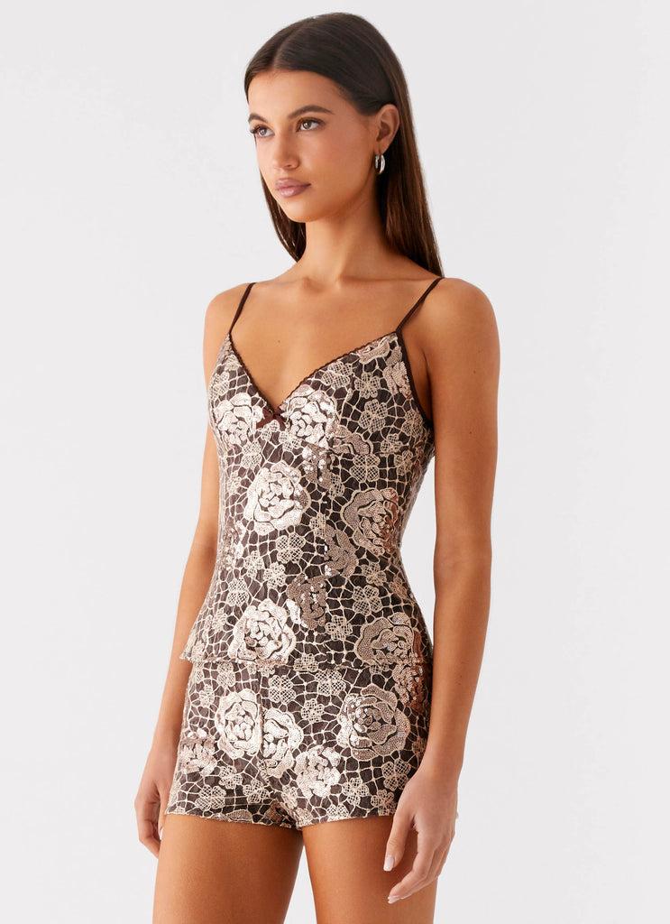 Peppermayo Peppermayo Exclusive - Apolina Sequin Cami Top - Chocolate