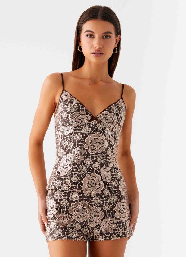 peppermayo Peppermayo Exclusive - Apolina Sequin Cami Top - Chocolate