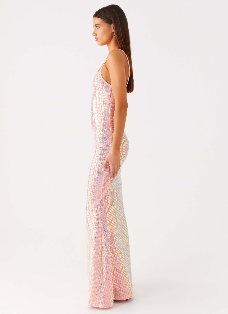 Peppermayo Peppermayo Exclusive - Attitude Knit Sequin Maxi Dress - Iridescent Pink