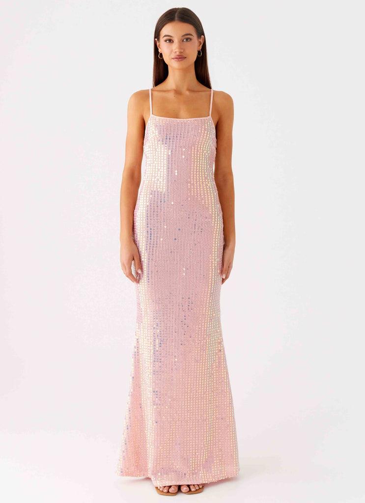 Peppermayo Peppermayo Exclusive - Attitude Knit Sequin Maxi Dress - Iridescent Pink