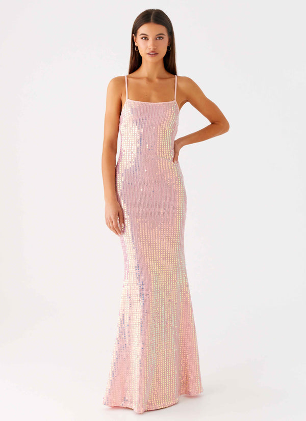 peppermayo Peppermayo Exclusive - Attitude Knit Sequin Maxi Dress - Iridescent Pink