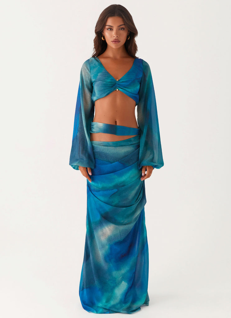 Peppermayo Peppermayo Exclusive - Austin Cut Out Maxi Skirt - Blue Tie Dye
