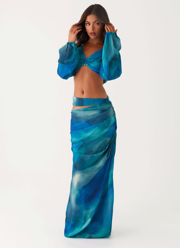 peppermayo Peppermayo Exclusive - Austin Cut Out Maxi Skirt - Blue Tie Dye