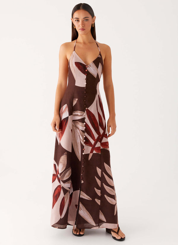 peppermayo Peppermayo Exclusive - Autumn Linen Maxi Dress - Cinnamon Palm